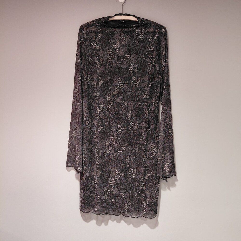 NWT Forever 21 1X Black Lined Stretch Sheer Roses Witchy Whimsigoth Fairy Dress